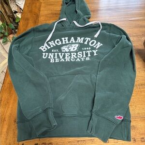 SUNY Binghamton University Bearcats hoodie hood sweatshirt green white league S